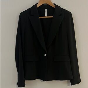 Mural Black Women's Blazer with Button Detail